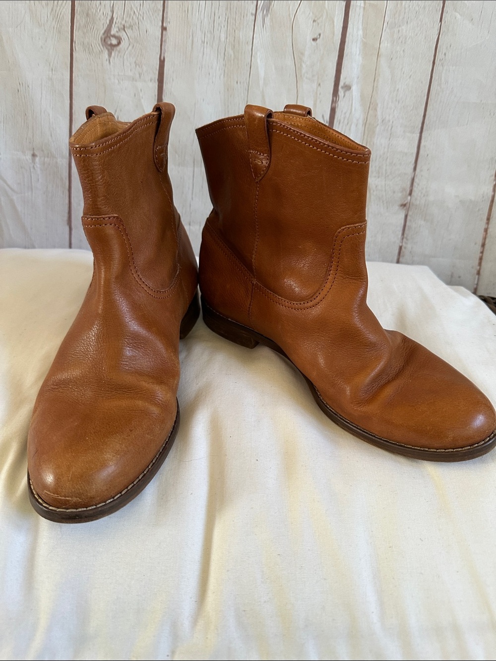 Madewell Women’s Pull on Leather Ankle Boots in Cognac Brown size 10